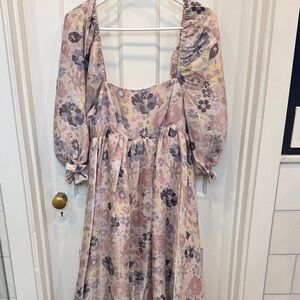 Storia Pink and Purple Floral Puff Sleeve Dress- perfect for baby shower
